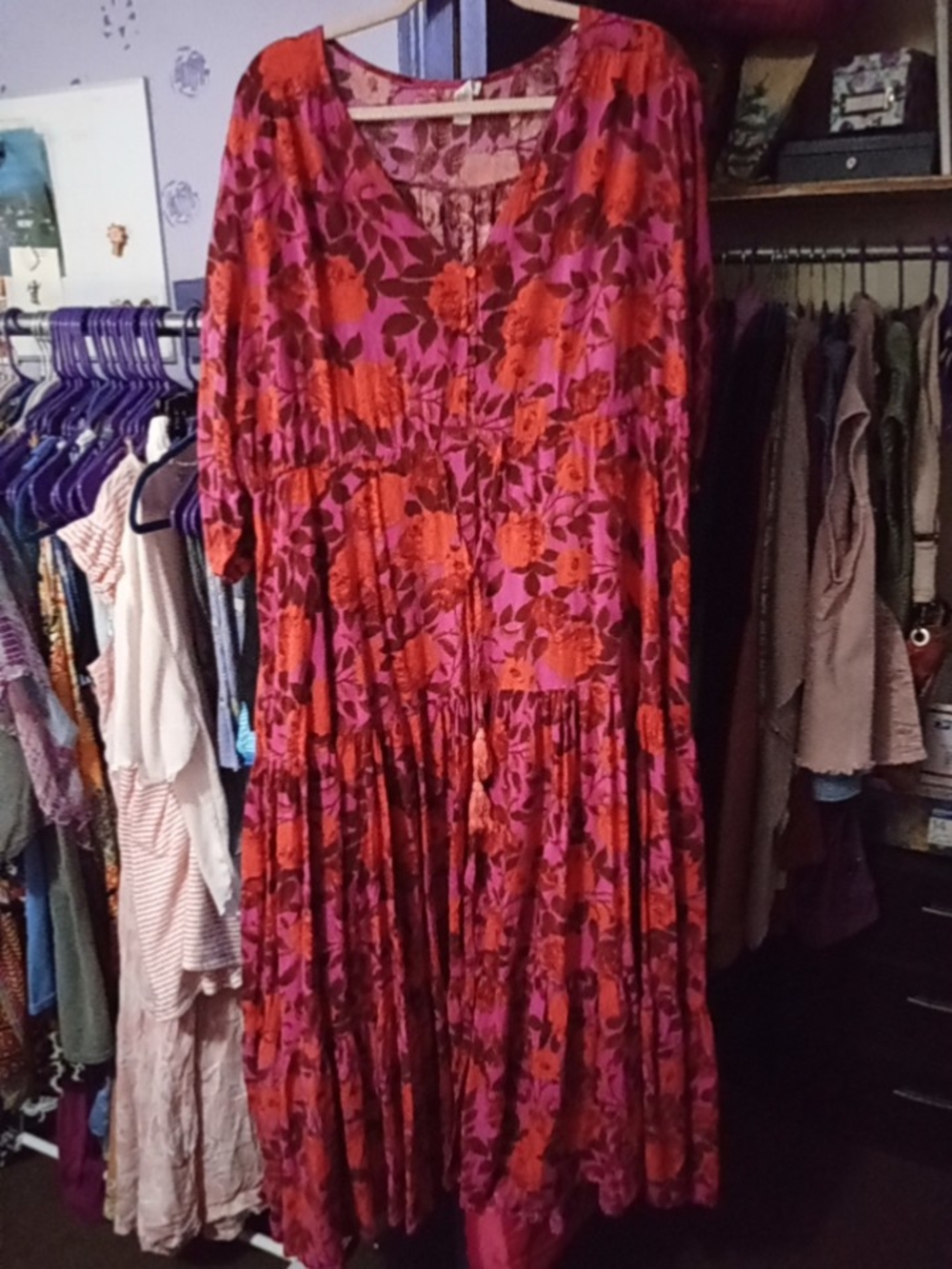 Showpo Floral Tiered Maxi Dress In Pink And Red